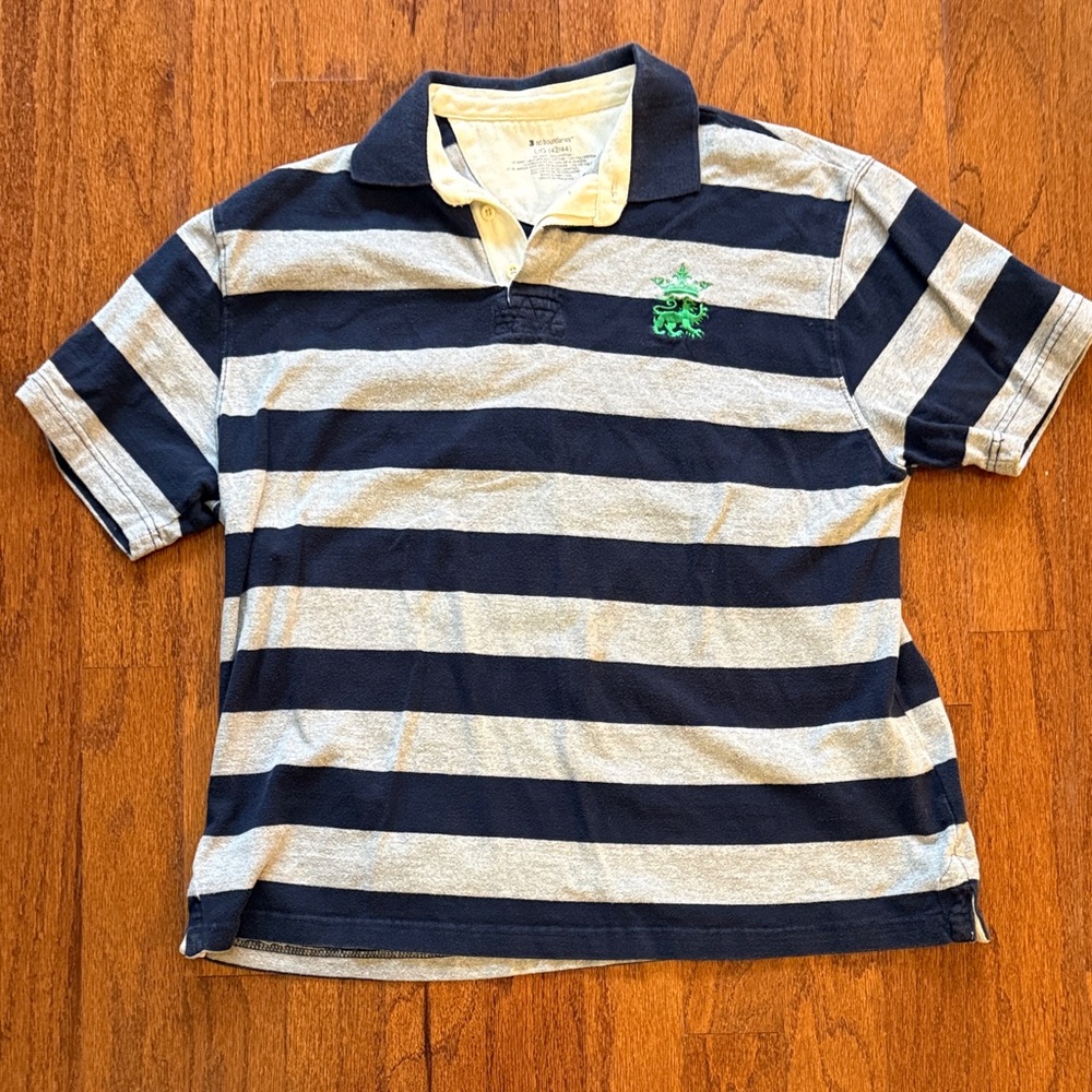No Boundaries Navy and Gray Striped Polo Shirt